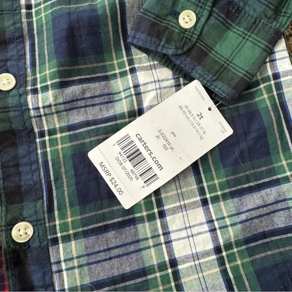 NWT’s Carter's Red and Blue Plaid Button Down Shirt size 2T - Picture 2 of 5